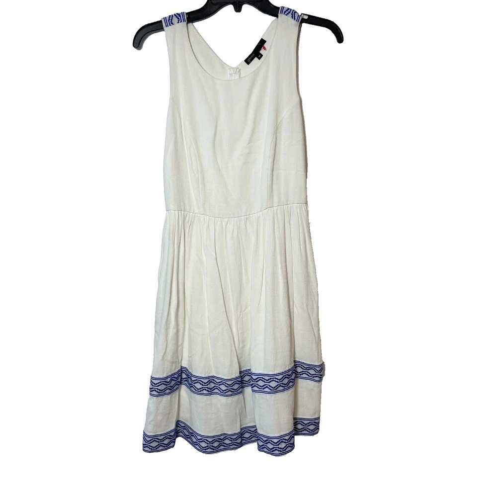 Gibson Sleeveless Ravello Fit & Flare Dress Womens XS White Zip Geo Trim New
